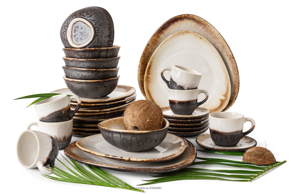 PRIMA Ručne glazovaná keramická večera a kávová súprava pre 6 osôb (30 ks) svetlo béžová svetlo béžová - obrázok 0