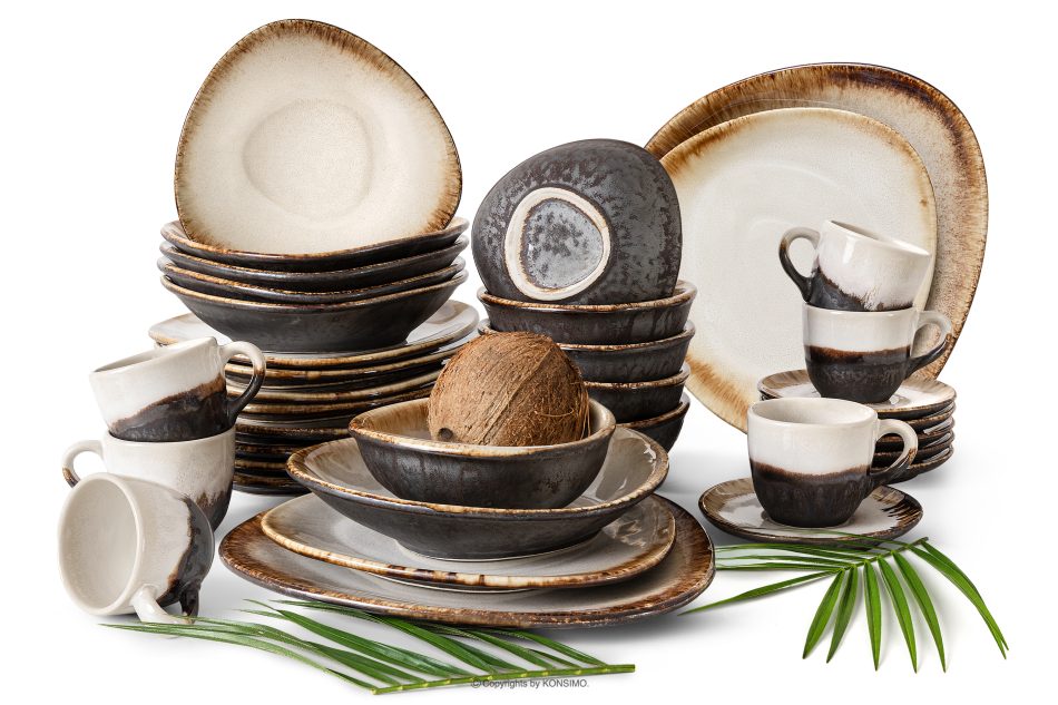 PRIMA Ručne glazovaná keramická večera a káva pre 6 osôb (36 ks) svetlo béžová svetlo béžová - obrázok 0