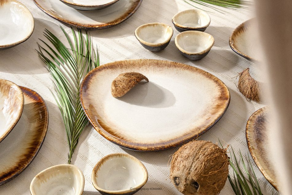 PRIMA Ručne glazovaná keramická večera a káva pre 6 osôb (36 ks) svetlo béžová svetlo béžová - obrázok 17