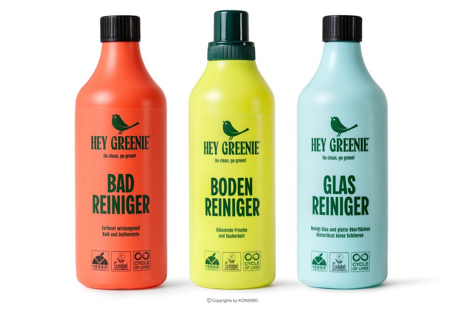 HEY GREENIE Ekologická čistiaca sada – čistiaci prostriedok na podlahy, kúpeľne a sklo (3 ks) žltá/ružová/svetlo modrá - obrázok 0