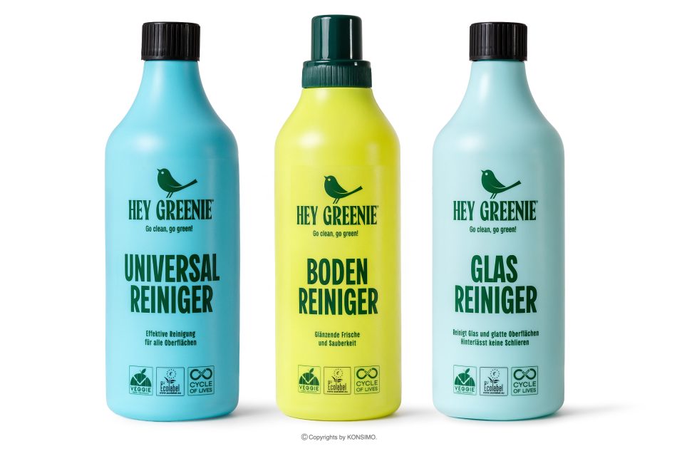 HEY GREENIE Ekologická čistiaca sada – čistiaci prostriedok na podlahy, sklo a univerzálny čistiaci prostriedok (3 ks) žltá/svetlo modrá/modrá - obrázok 0