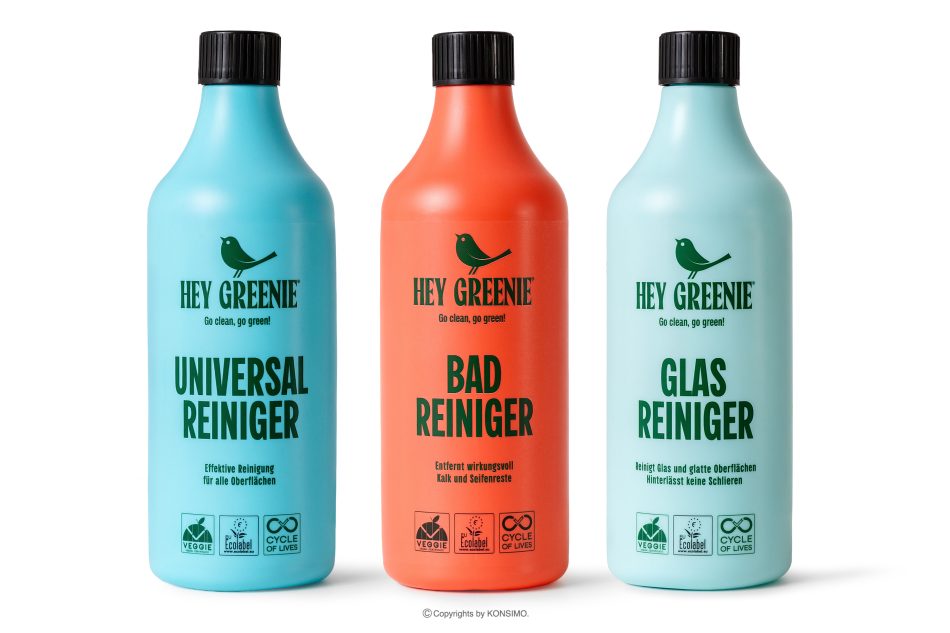 HEY GREENIE Ekologická čistiaca sada – čistiaci prostriedok na kúpeľne, sklo a univerzálny čistiaci prostriedok (3 ks) ružová/svetlo modrá/modrá - obrázok 0
