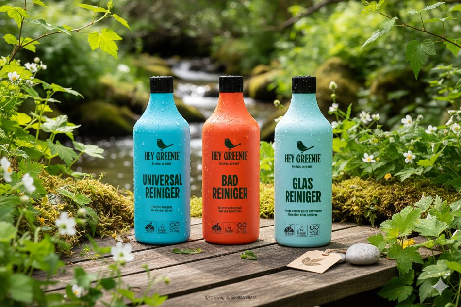 HEY GREENIE Ekologická čistiaca sada – čistiaci prostriedok na kúpeľne, sklo a univerzálny čistiaci prostriedok (3 ks) ružová/svetlo modrá/modrá - obrázok 1