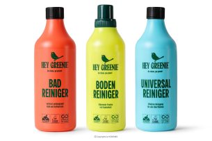 HEY GREENIE, https://konsimo.sk/kolekcie/hey-greenie/ Ekologická čistiaca sada – čistič podláh, kúpeľní a univerzálny čistič (3 ks) ružová/žltá/modrá - obrázok