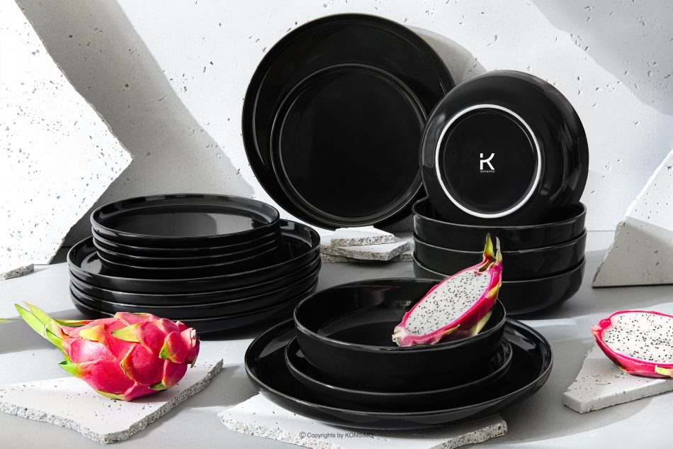 VICTO Jedálenská súprava lesklá čierna 6 os (18 ks) lesklá čierna - obrázok 1