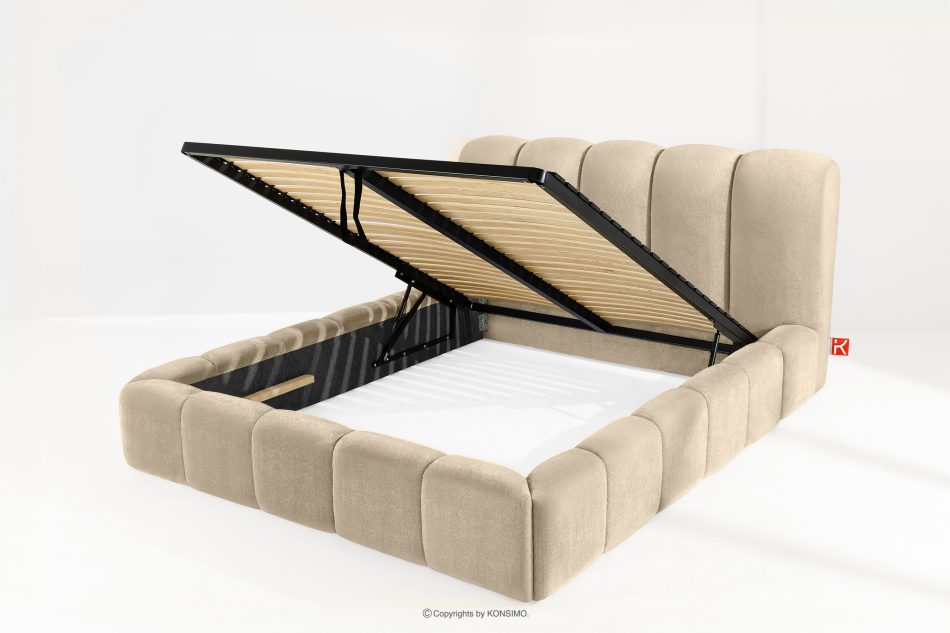 MERIDE Čalúnená posteľ 160 cm v štýle Japandi s béžovým prešívaním béžová - obrázok 6