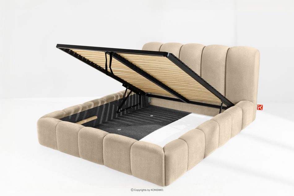 MERIDE Čalúnená posteľ 160 cm v štýle Japandi s béžovým prešívaním béžová - obrázok 8