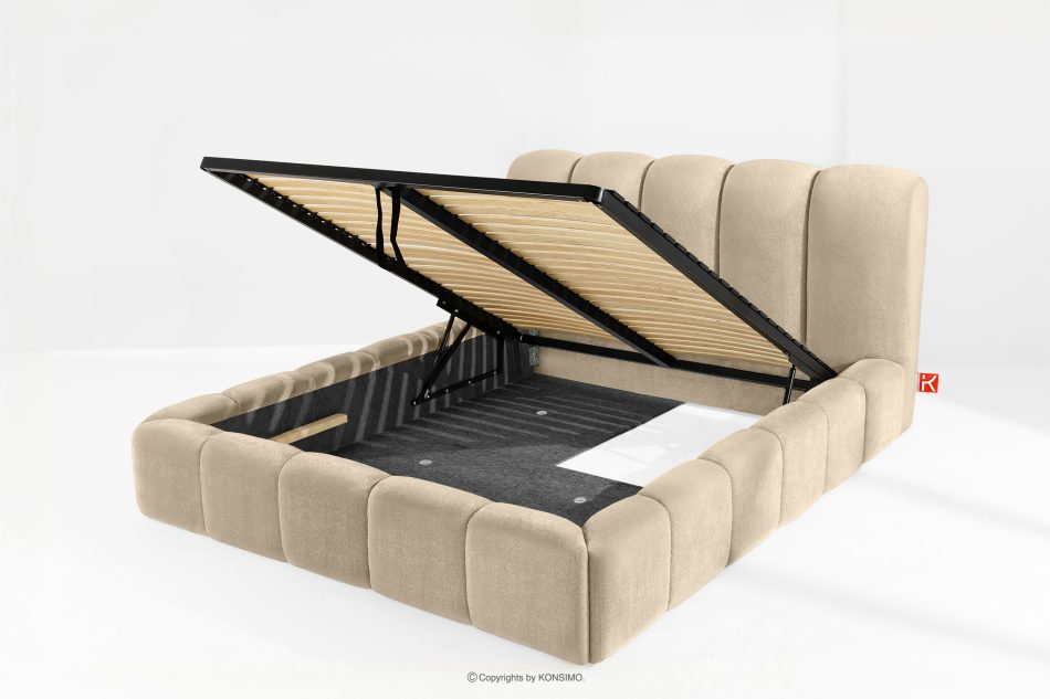 MERIDE Čalúnená posteľ 160 cm v štýle Japandi s béžovým prešívaním béžová - obrázok 9
