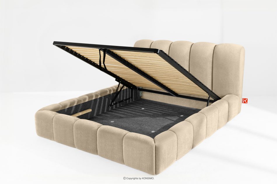 MERIDE Čalúnená posteľ 160 cm v štýle Japandi s béžovým prešívaním béžová - obrázok 10