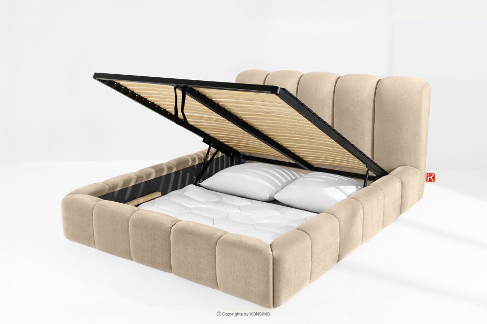 MERIDE Čalúnená posteľ 160 cm v štýle Japandi s béžovým prešívaním béžová - obrázok 11