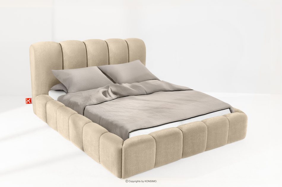 MERIDE Čalúnená posteľ 160 cm v štýle Japandi s béžovým prešívaním béžová - obrázok 1