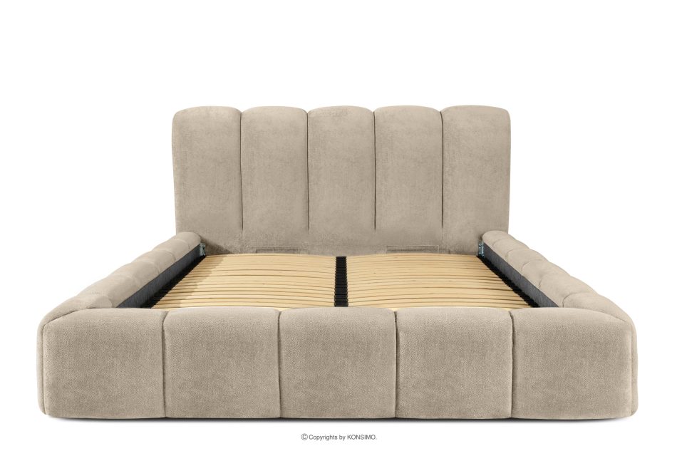 MERIDE Čalúnená posteľ 160 cm v štýle Japandi so sivobéžovým prešívaním šedo-béžová - obrázok 3