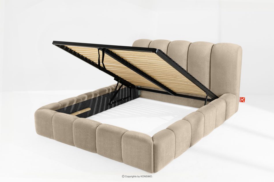 MERIDE Čalúnená posteľ 160 cm v štýle Japandi so sivobéžovým prešívaním šedo-béžová - obrázok 6