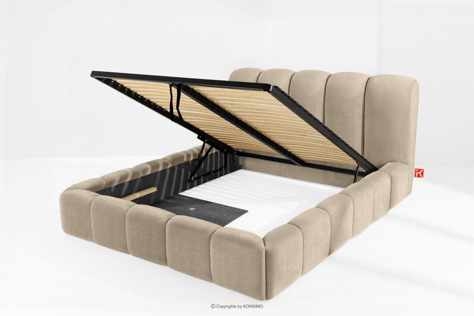 MERIDE Čalúnená posteľ 160 cm v štýle Japandi so sivobéžovým prešívaním šedo-béžová - obrázok 7