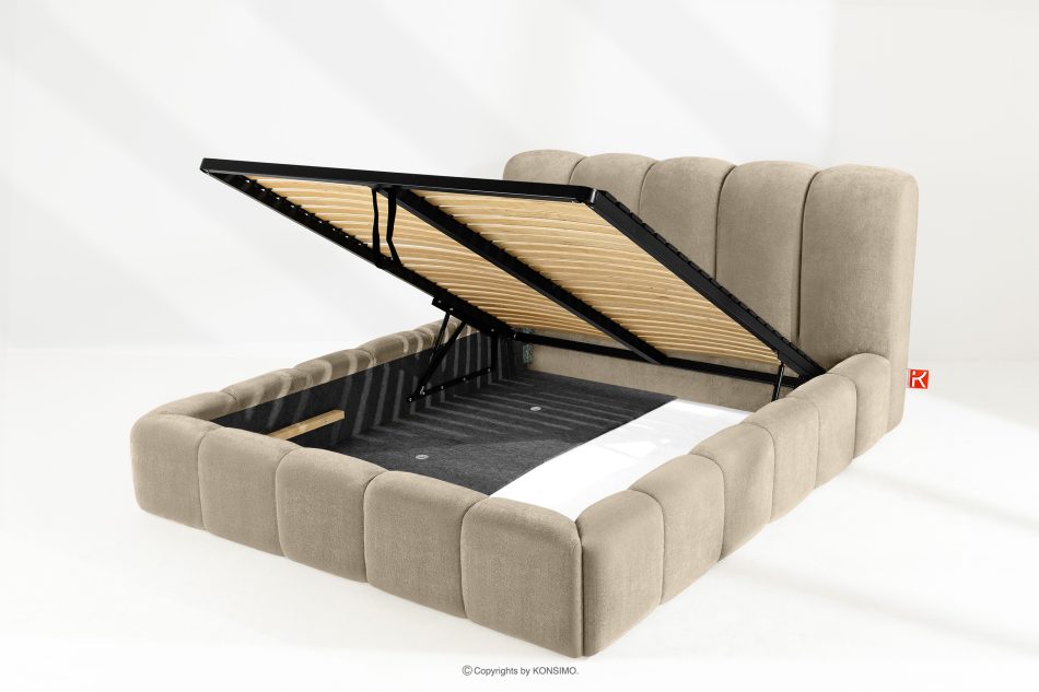 MERIDE Čalúnená posteľ 160 cm v štýle Japandi so sivobéžovým prešívaním šedo-béžová - obrázok 8