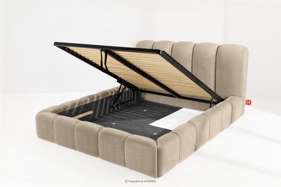 MERIDE Čalúnená posteľ 160 cm v štýle Japandi so sivobéžovým prešívaním šedo-béžová - obrázok 9