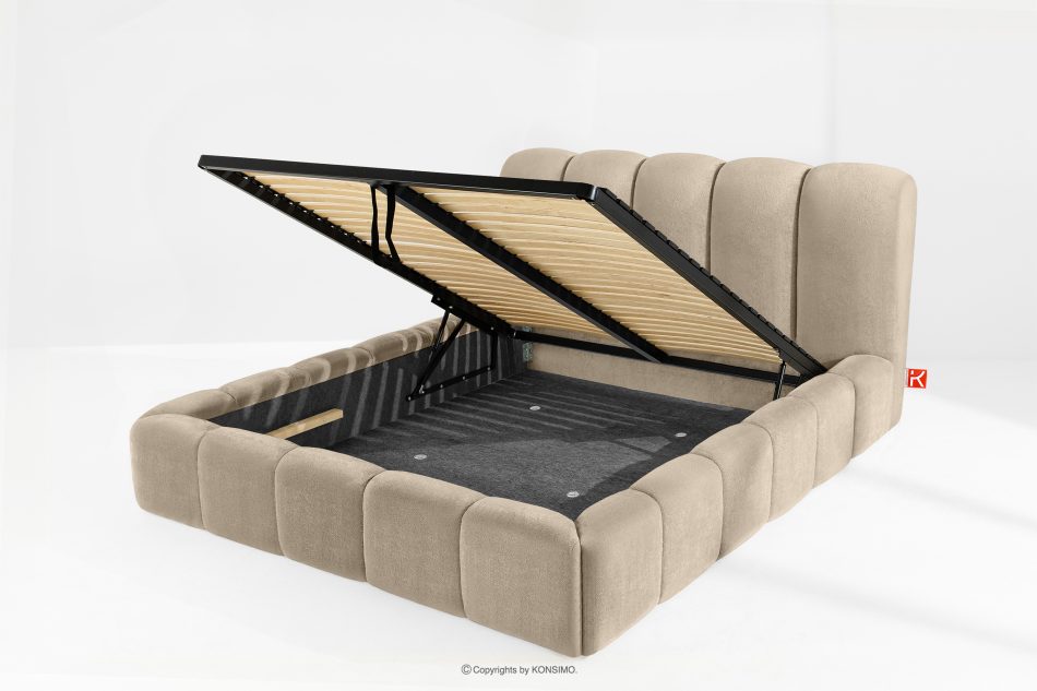 MERIDE Čalúnená posteľ 160 cm v štýle Japandi so sivobéžovým prešívaním šedo-béžová - obrázok 10