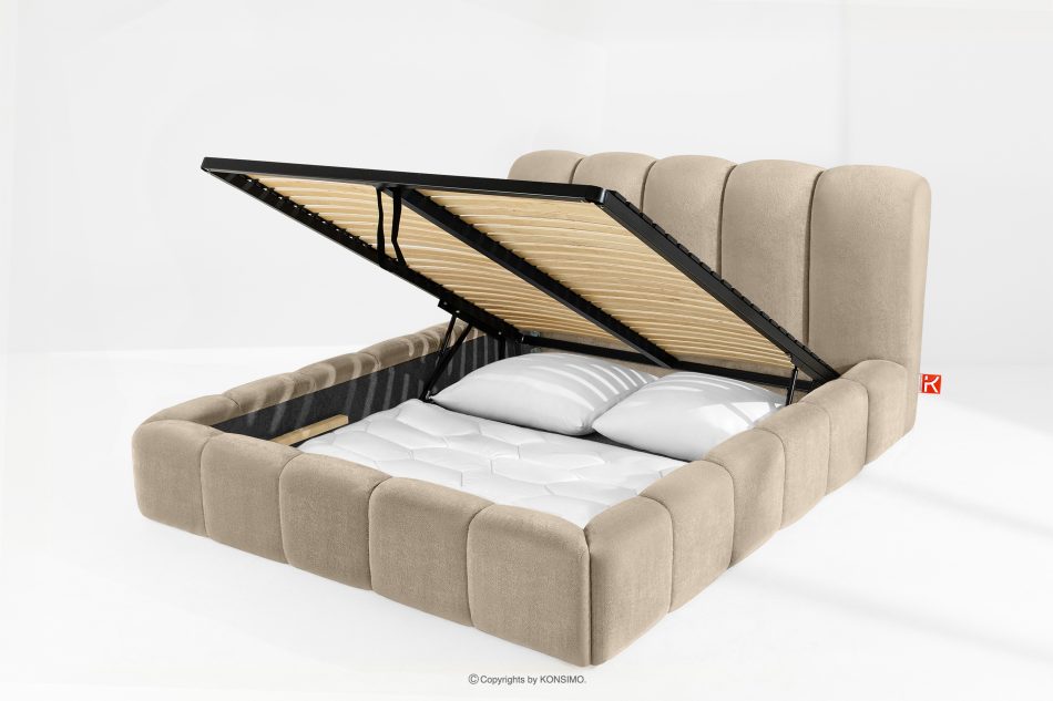 MERIDE Čalúnená posteľ 160 cm v štýle Japandi so sivobéžovým prešívaním šedo-béžová - obrázok 11