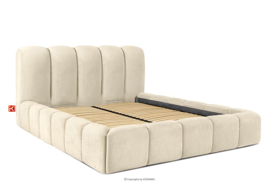 MERIDE Čalúnená posteľ 160 cm v štýle Japandi s ecru prešívaním ekru - obrázok 2