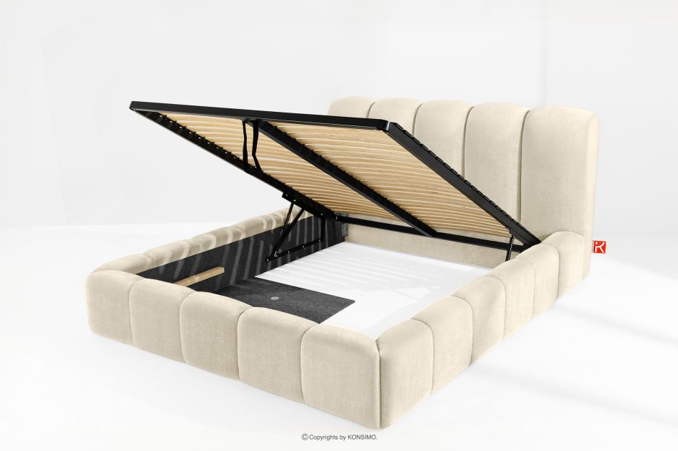 MERIDE Čalúnená posteľ 160 cm v štýle Japandi s ecru prešívaním ekru - obrázok 7