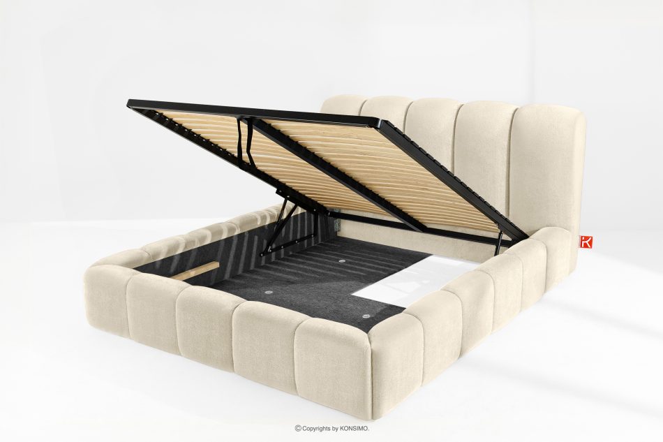 MERIDE Čalúnená posteľ 160 cm v štýle Japandi s ecru prešívaním ekru - obrázok 9