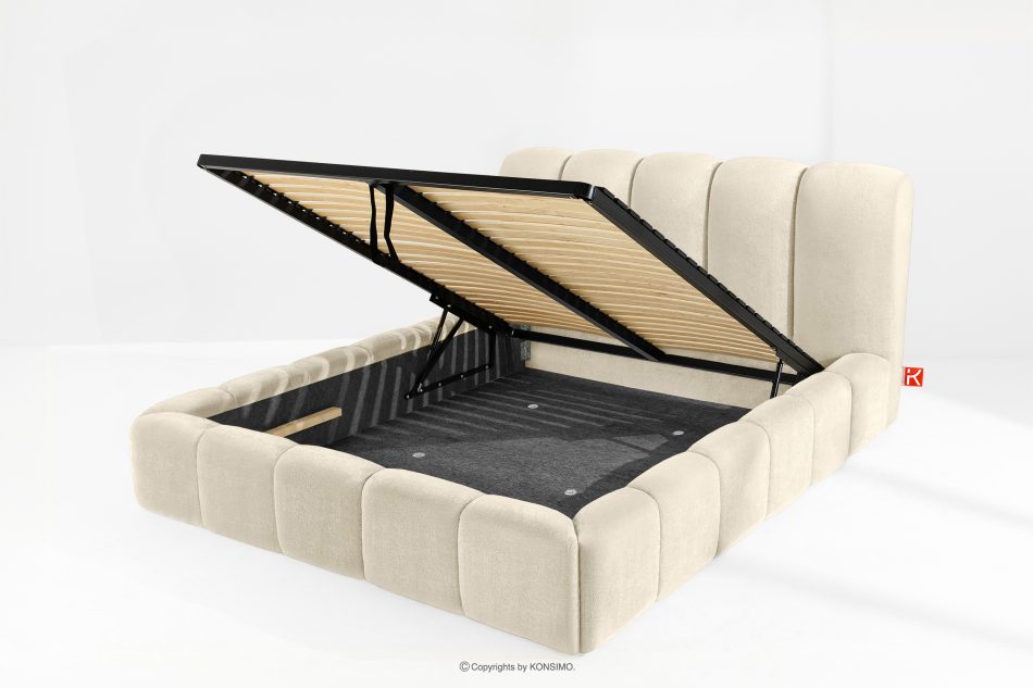 MERIDE Čalúnená posteľ 160 cm v štýle Japandi s ecru prešívaním ekru - obrázok 10
