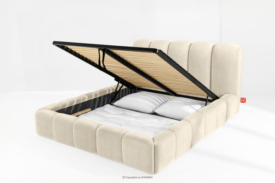 MERIDE Čalúnená posteľ 160 cm v štýle Japandi s ecru prešívaním ekru - obrázok 11