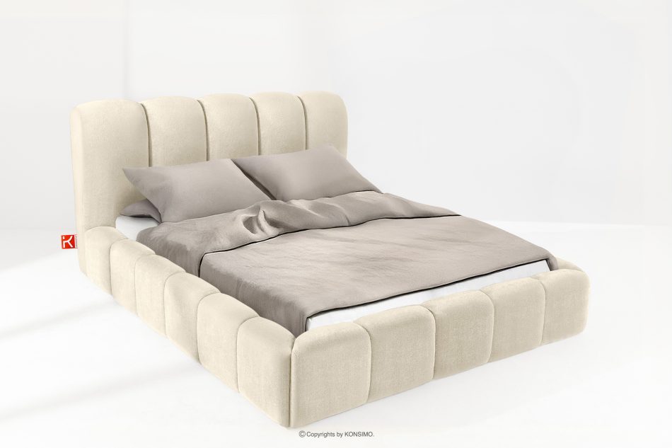 MERIDE Čalúnená posteľ 160 cm v štýle Japandi s ecru prešívaním ekru - obrázok 1