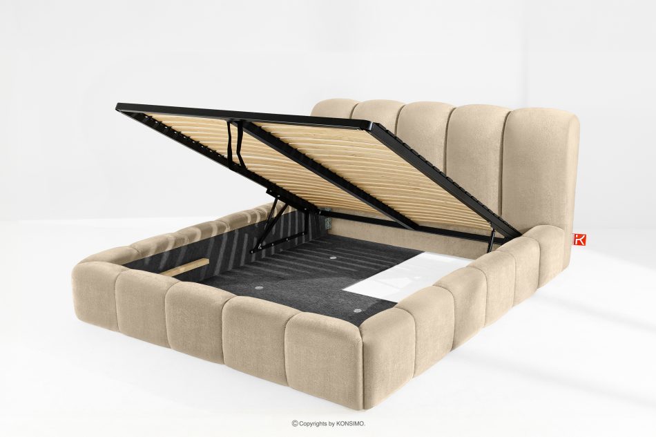 MERIDE Čalúnená posteľ 180 cm v štýle Japandi s béžovým prešívaním béžová - obrázok 9