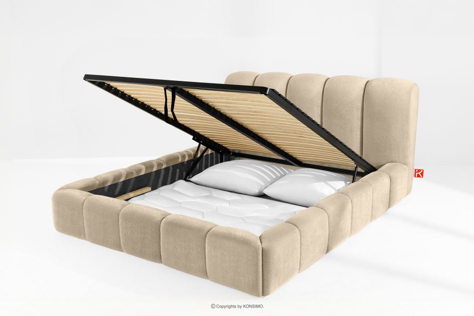 MERIDE Čalúnená posteľ 180 cm v štýle Japandi s béžovým prešívaním béžová - obrázok 11