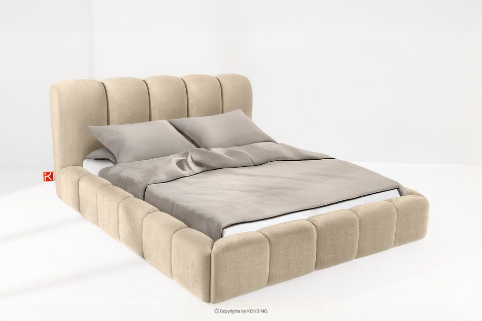 MERIDE Čalúnená posteľ 180 cm v štýle Japandi s béžovým prešívaním béžová - obrázok 1