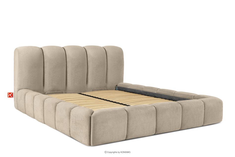 MERIDE Čalúnená posteľ 180 cm v štýle Japandi so sivobežovým prešívaním šedo-béžová - obrázok 2