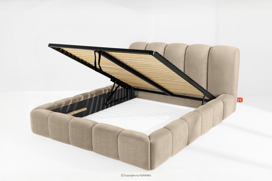 MERIDE Čalúnená posteľ 180 cm v štýle Japandi so sivobežovým prešívaním šedo-béžová - obrázok 6