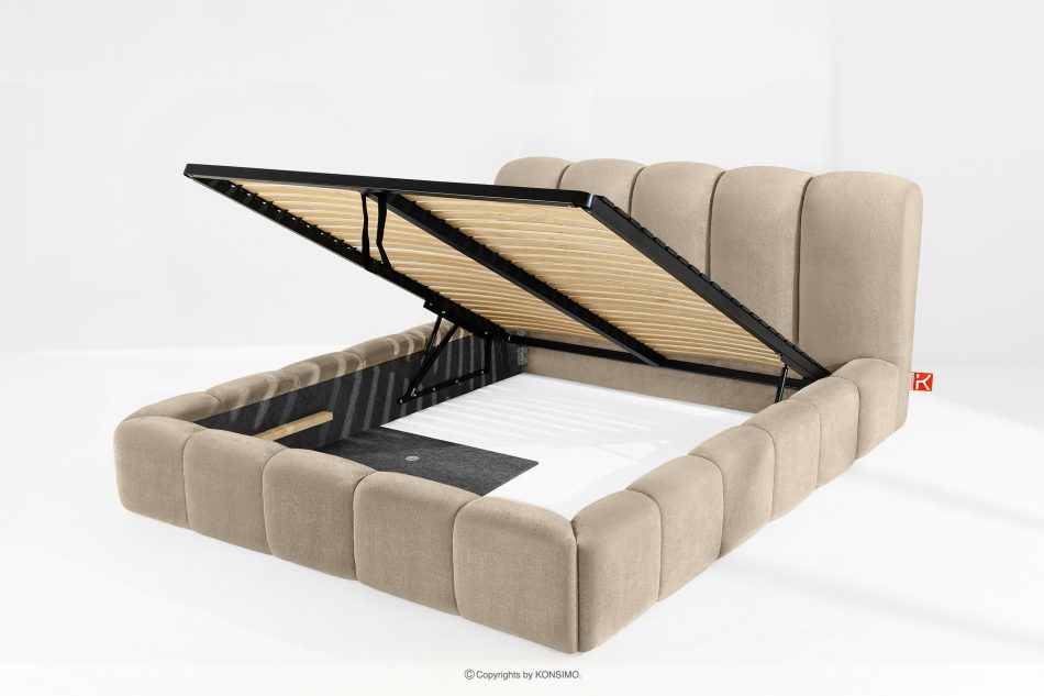 MERIDE Čalúnená posteľ 180 cm v štýle Japandi so sivobežovým prešívaním šedo-béžová - obrázok 7