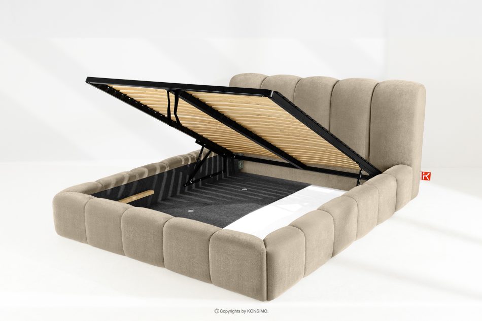 MERIDE Čalúnená posteľ 180 cm v štýle Japandi so sivobežovým prešívaním šedo-béžová - obrázok 8