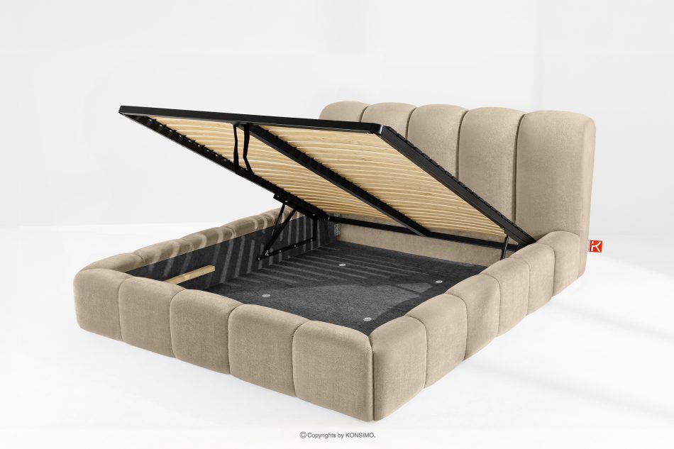 MERIDE Čalúnená posteľ 180 cm v štýle Japandi so sivobežovým prešívaním šedo-béžová - obrázok 10