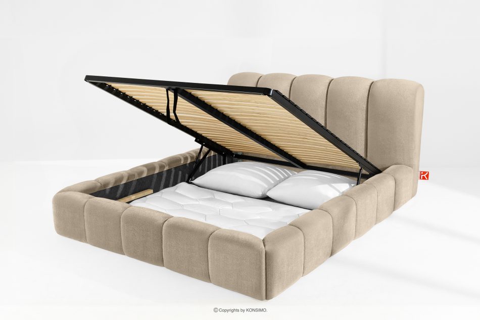 MERIDE Čalúnená posteľ 180 cm v štýle Japandi so sivobežovým prešívaním šedo-béžová - obrázok 11