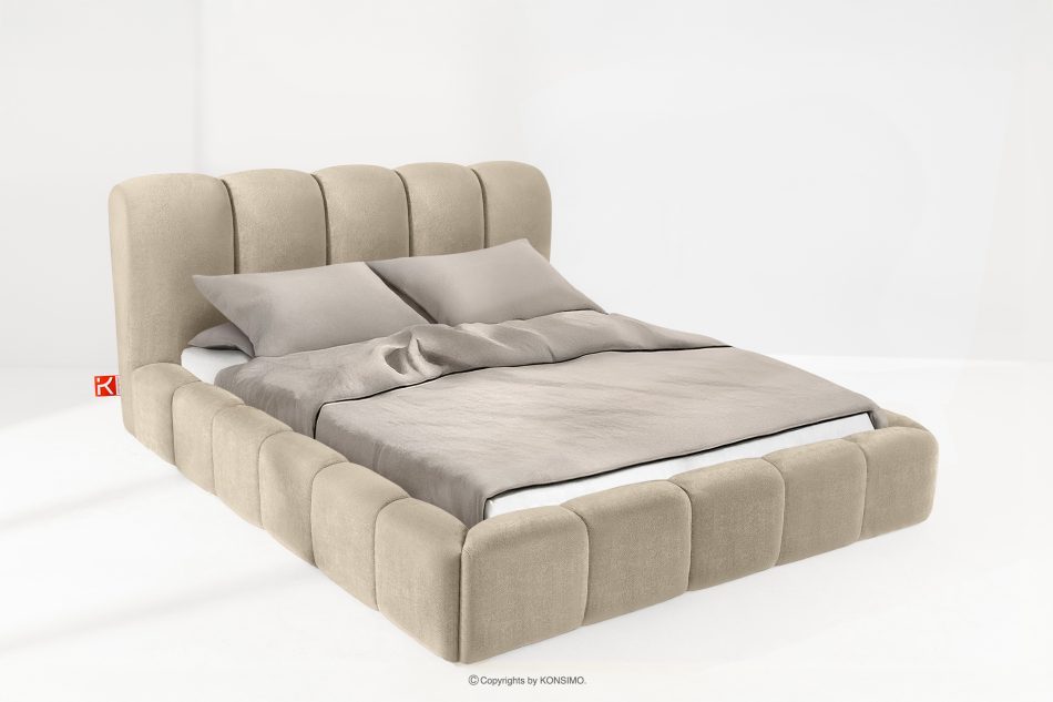 MERIDE Čalúnená posteľ 180 cm v štýle Japandi so sivobežovým prešívaním šedo-béžová - obrázok 1