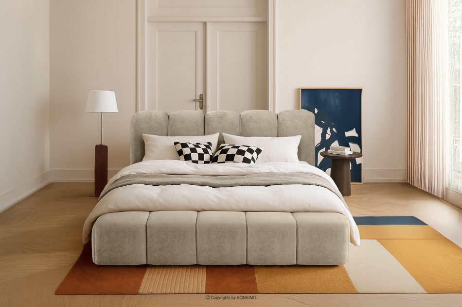 MERIDE Čalúnená posteľ 180 cm v štýle Japandi so sivobežovým prešívaním šedo-béžová - obrázok 21