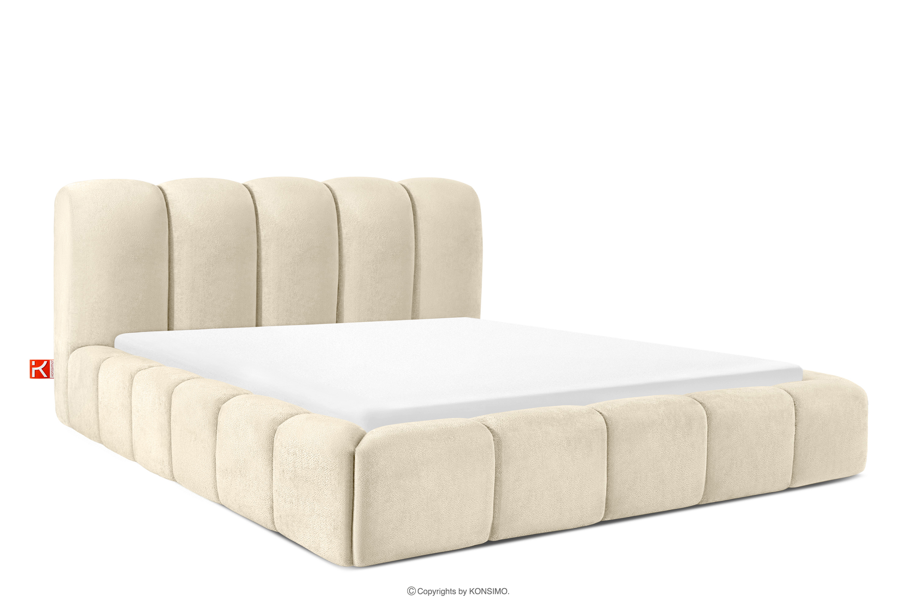 Čalúnená posteľ 180 cm v štýle Japandi s ecru prešívaním