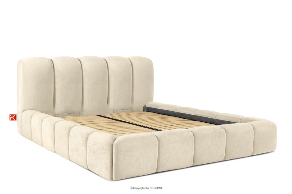 MERIDE Čalúnená posteľ 180 cm v štýle Japandi s ecru prešívaním ekru - obrázok 2