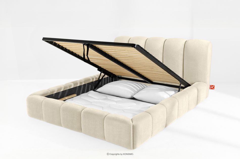 MERIDE Čalúnená posteľ 180 cm v štýle Japandi s ecru prešívaním ekru - obrázok 11