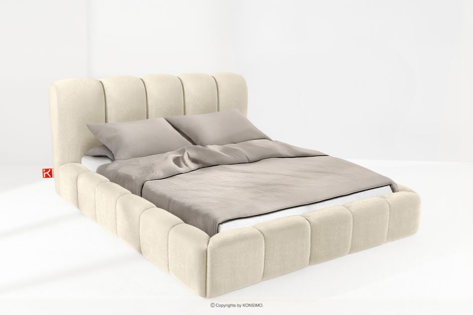 MERIDE Čalúnená posteľ 180 cm v štýle Japandi s ecru prešívaním ekru - obrázok 1