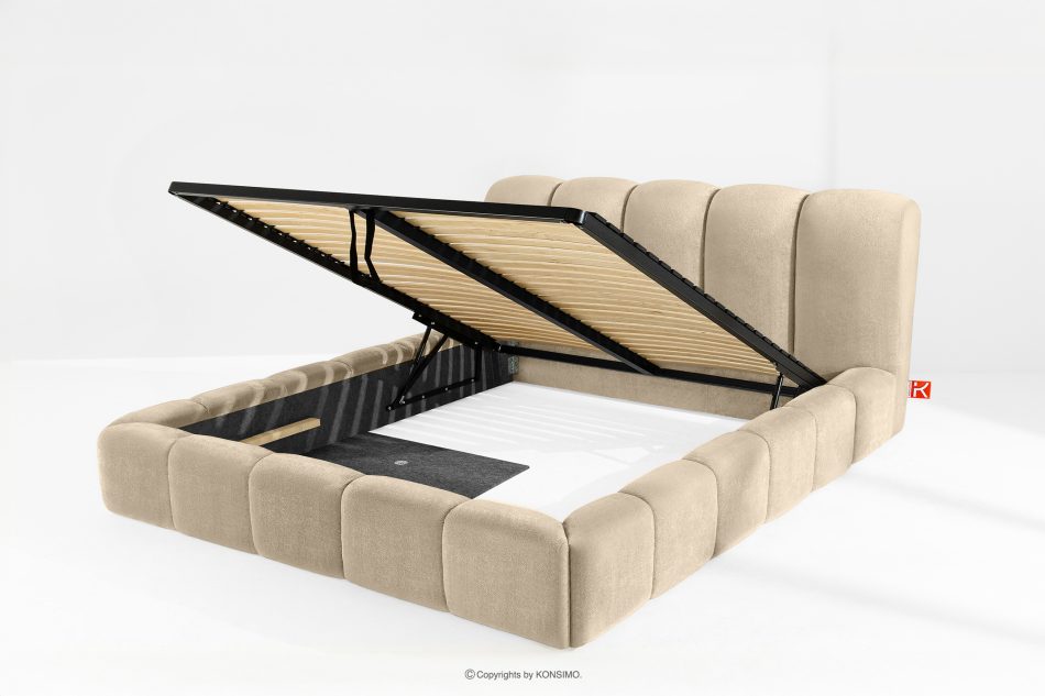 MERIDE Čalúnená posteľ 200 cm v štýle Japandi s béžovým prešívaním béžová - obrázok 7