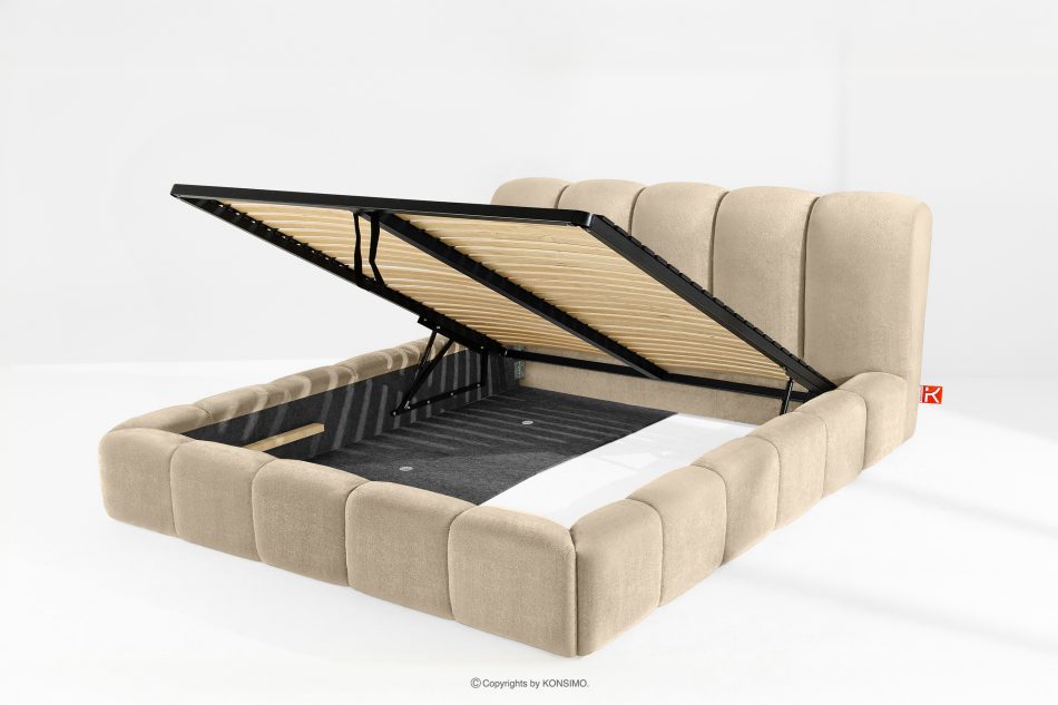 MERIDE Čalúnená posteľ 200 cm v štýle Japandi s béžovým prešívaním béžová - obrázok 8