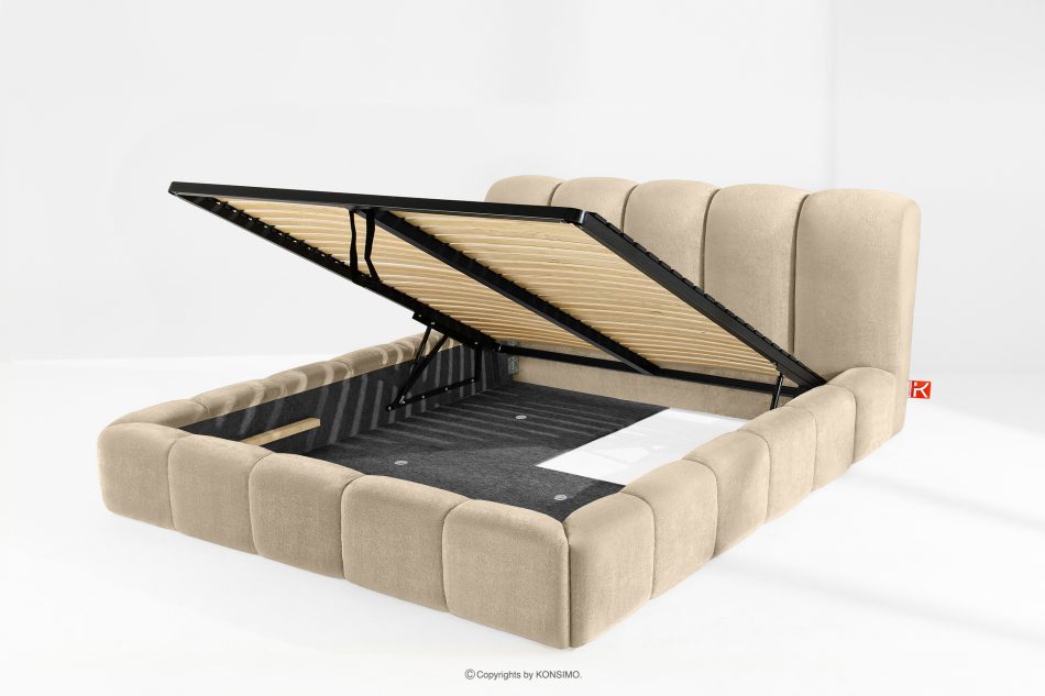 MERIDE Čalúnená posteľ 200 cm v štýle Japandi s béžovým prešívaním béžová - obrázok 9