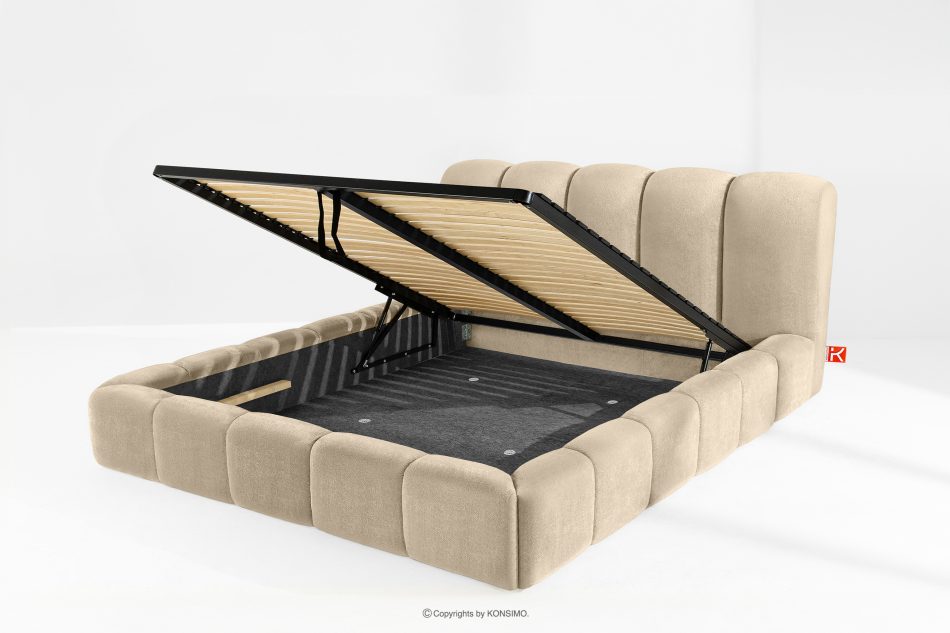 MERIDE Čalúnená posteľ 200 cm v štýle Japandi s béžovým prešívaním béžová - obrázok 10