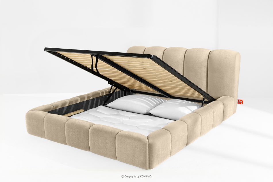 MERIDE Čalúnená posteľ 200 cm v štýle Japandi s béžovým prešívaním béžová - obrázok 11