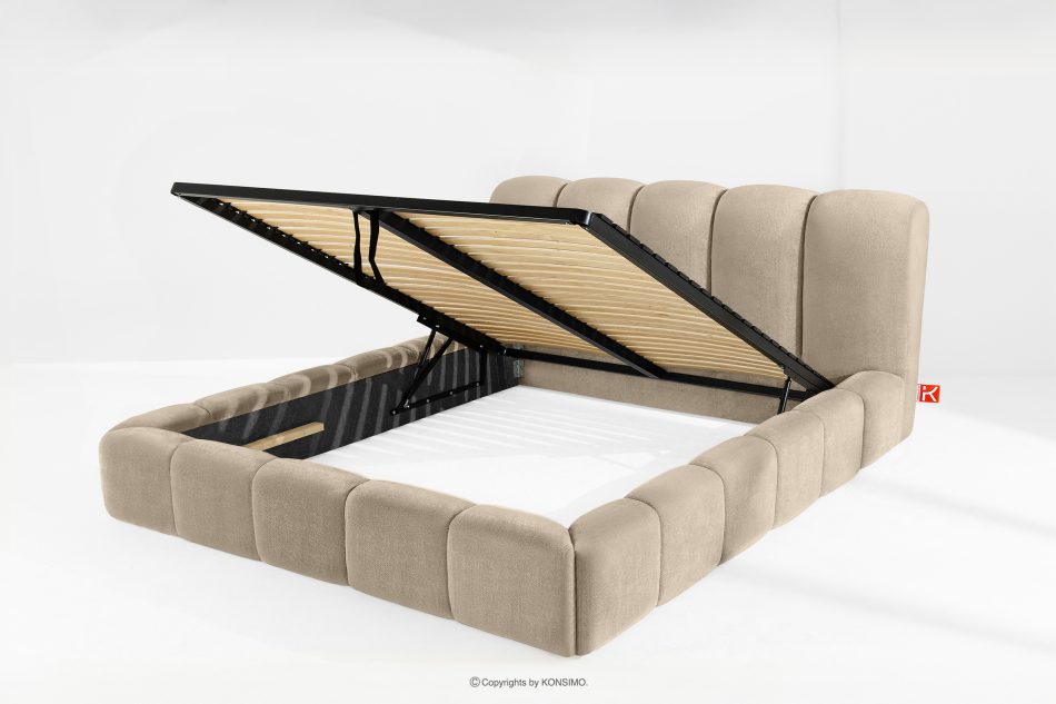 MERIDE Čalúnená posteľ 200 cm v štýle Japandi so sivobéžovým prešívaním šedo-béžová - obrázok 6