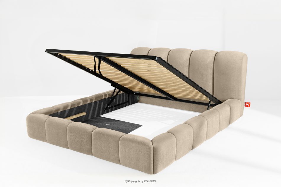 MERIDE Čalúnená posteľ 200 cm v štýle Japandi so sivobéžovým prešívaním šedo-béžová - obrázok 7